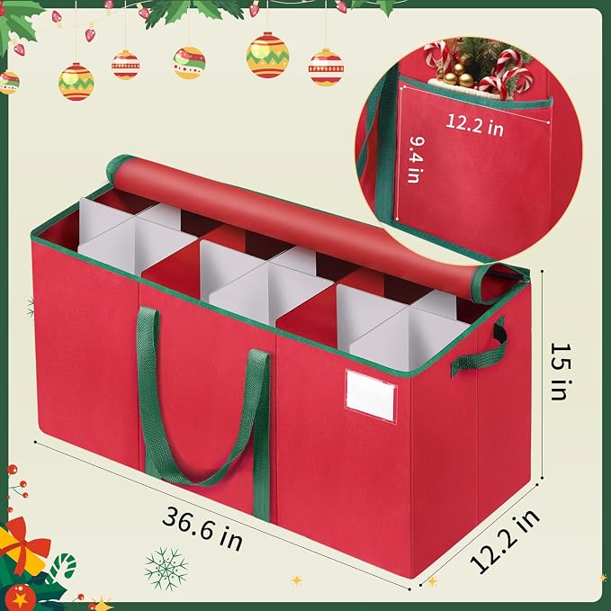 EverMerry Nutcracker and Figurine Collectibles Storage Box， Large Ornament Storage Organizer Stores Up to 12 Holiday Figurines-Carolers, Santa Figure, or Nut Cracker Ornaments (Red/15 Inches)