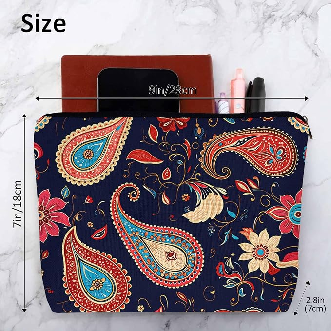 Makeup Bag For Purse Paisley Floral, Ethnic Tribal Floral Paisley Boho Cosmetic Bags For Women With Zipper Travel Toiletry Pouch Makeup Bags Makeup Organizers Purse For Toiletries Cosmetics