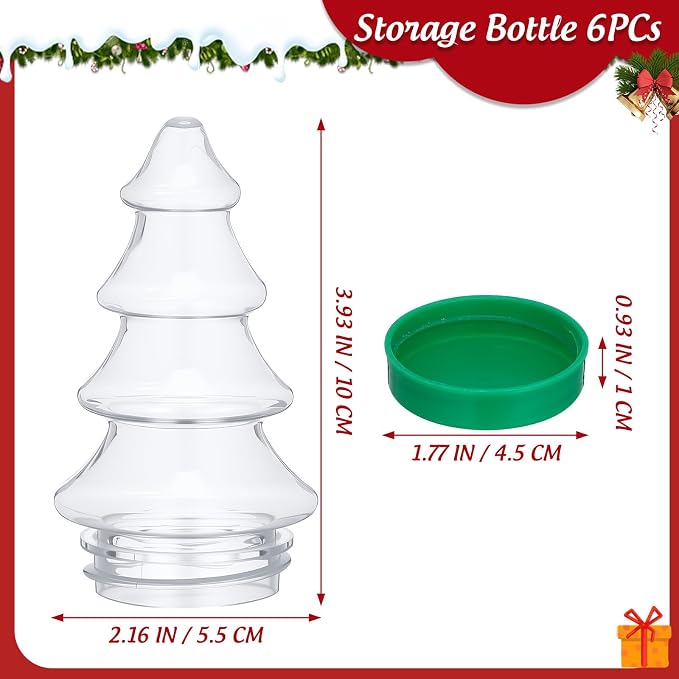 6pcs Christmas Tree Candy Jar Set, Pet Plastic Candy Storage Bottles with Lightweight Xmas Tree Shape, for Christmas Holiday Party Favors and Wedding Decorations