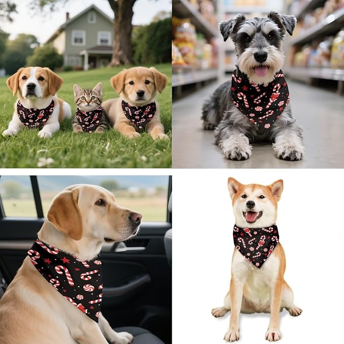 COEQINE Christmas Winter Dog Bandanas Bulk with Bow Hair Tie Pattern Dogs Birthday Bandana Xmas Candy Black Cute Holiday Costum Kawaii Dog Outfit for Small Medium Large Puppy