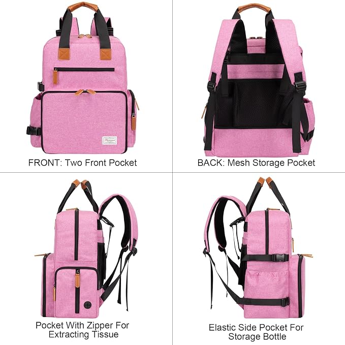 Modoker Dog Travel Backpack Set with 2 Food Bags, 2 Bowls and 1 Mat, Pink | Water-Resistant Oxford Fabric | Roomy Main Compartment | Multiple Functional Pockets | Stroller Strap | Leak-Resistant Lining