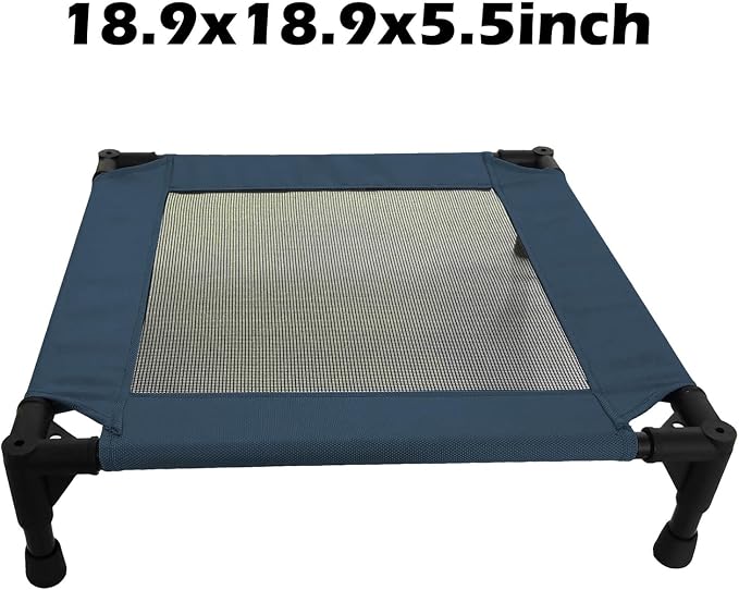 Pozico Elevated Pet Bed with Breathable Mesh for Small Cat and Dog, Raised Cooling Pet Cot for Puppy and Kitty, 18.9x18.9 inch (Navy Blue Bed)