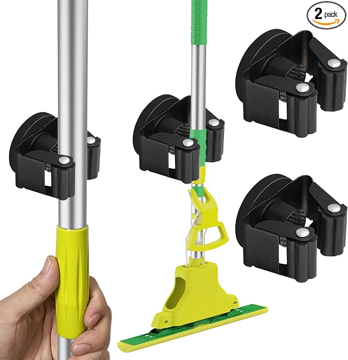 ULIBERMAGNET Magnetic Mop Broom Holder,Heavy Duty Movable Magnetic Broom Holder Rack,Anti-slip Wall Mounted Utility Storage Mop Shovel Gripper Hanger for Garage, Kitchen, Laundry, Garden(2 Pack/Black)