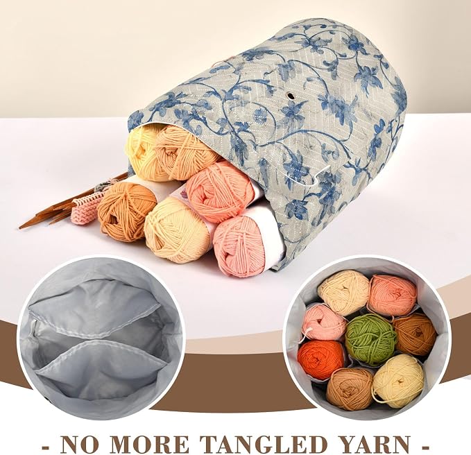 Tatenale Crochet Bag Yarn Bag Knitting Project Bag with Pockets and Handle Portable Yarn Storage Organizer Tangle Free 8.3x11 InchWatercolor Blue and White Flower21