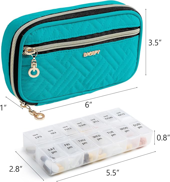 BAGSFY Pill Organizer Case 2 Times a Day- Weekly Medicine Organizer Travel Pill Box with Removable 7 Day Medicine Case Container for Fish Oil, Vitamin, Supplement