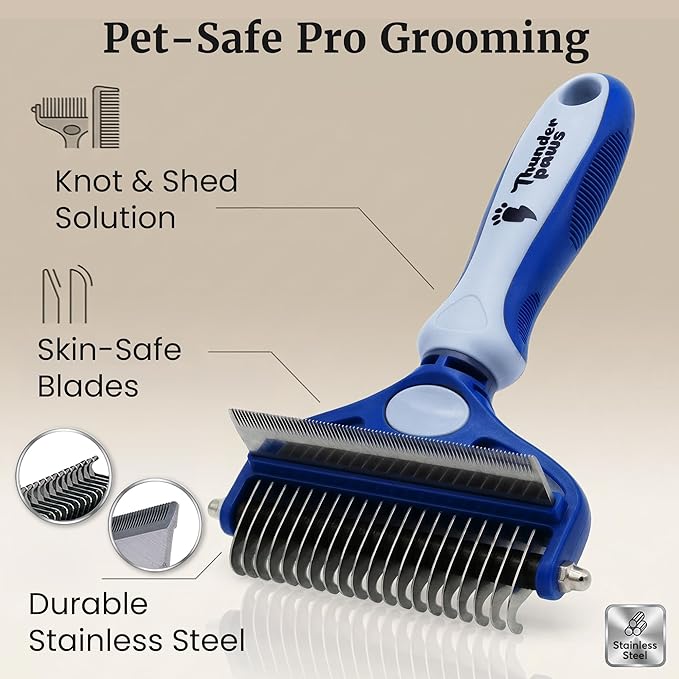 2-in-1 Deshedding Brush and Dematting Rake for Dogs – Double Coat Undercoat Grooming Tool for Medium to Large Breeds, Reduces Shedding by Up to 95%
