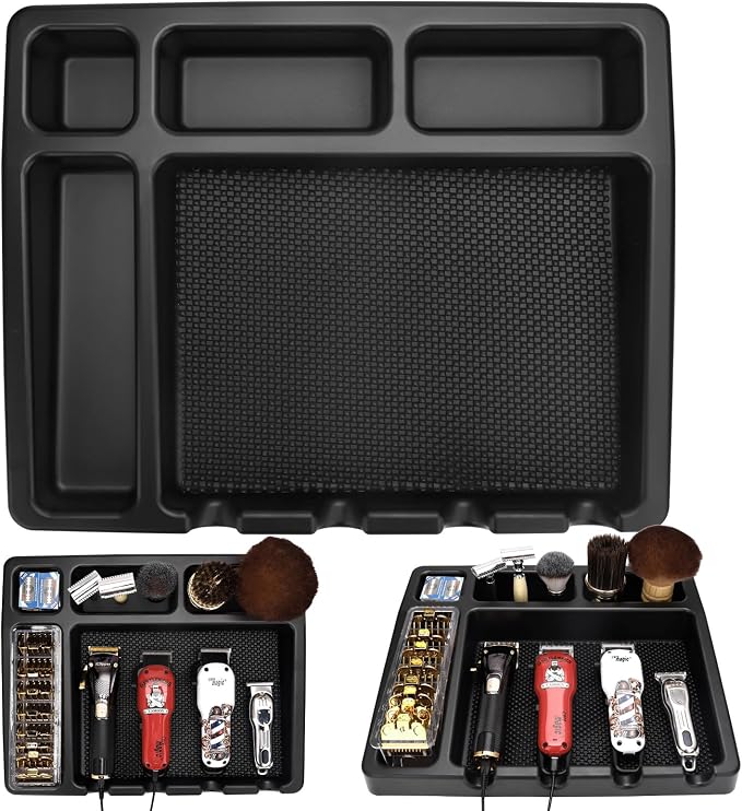 Large Barber Organizer Station, 16 x 12.5 Barber Tray for Clippers & Guards, Duster Brush, Salon Haircut Supplies, Barber Accessories Hair Tool Organizer for Salon & Barbershop and Home