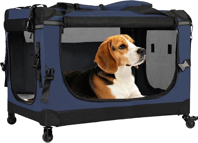 PEGIC 30" Collapsible Rolling Dog Crate for Medium Dogs | Up to 44 lbs,Detachable Wheel, Soft-Sided Travel Kennel, Mesh Windows, Foldable for Car, Vet Visits & Road Trips