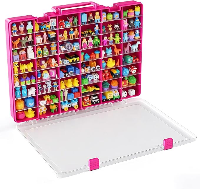 48 Compartment Clear Toy Storage Organizer, Adjustable Dividers, Parts Case | Jewelry Beads Craft Hardware Tackle Box, Built In Handle, Secure Latch, Sturdy See Through Design, Display Shelf Collectibles