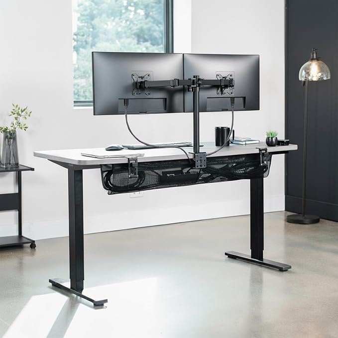 VIVO No Drill Clamp-on 44 inch Mesh Net Under Desk Cable Management Wire Organizer, Adjustable Home Office Standing Desk Cord Storage Sleeve, Black, DESK-AC44MH