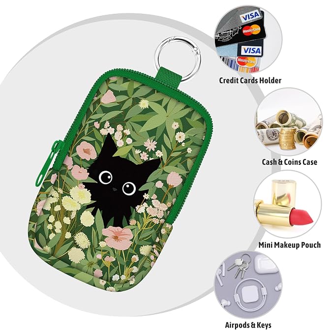 Hand Sanitizer Holder, Black Cat Garden Spray Case Zippered Pouch | Keychain, Travel Size, Cute Fashion Accessory with Snap Hook, for Glow Mist and Power Mist 1FL OZ, Mini Small Pocket Clip on