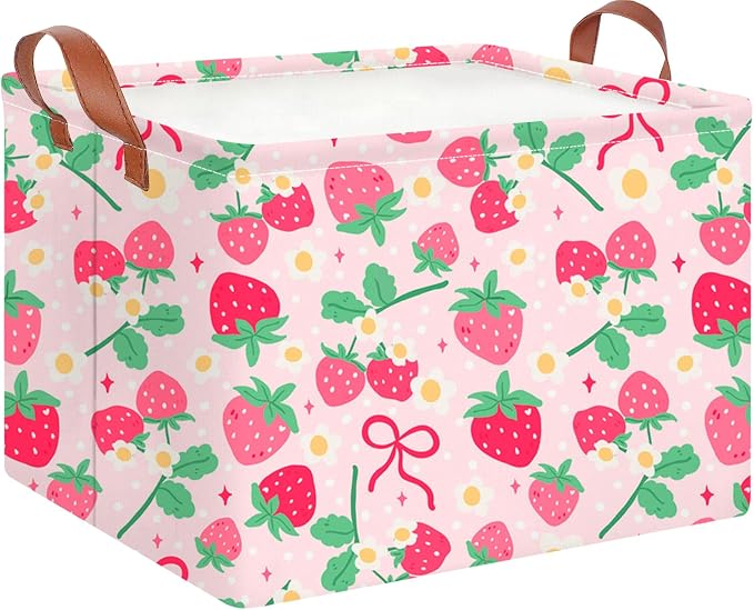 CLOCOR Rectangular Storage Bin,Waterproof Book Box,Gift Basket(Strawberry)