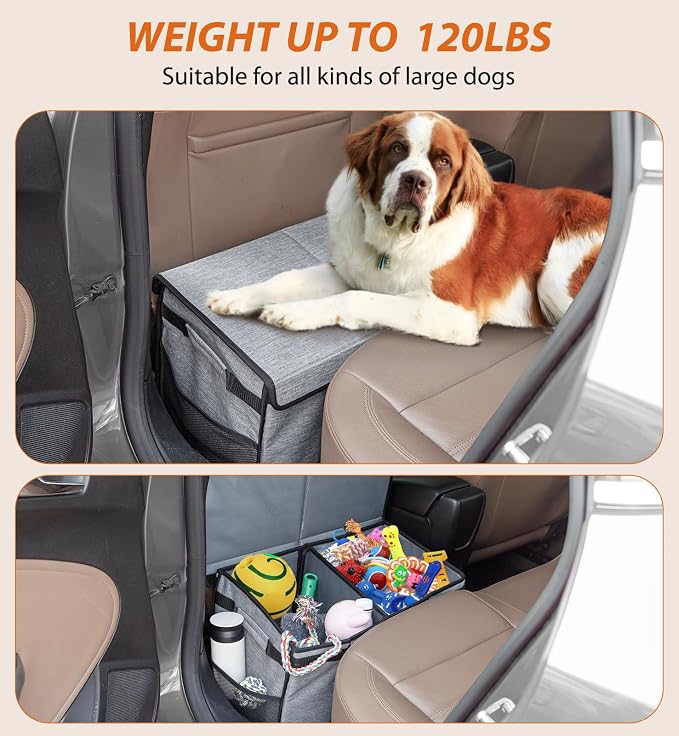 Back Seat Extender for Dogs up to 120LBS, Car Seat with Pocket, Portable Dog Back Seat Extender for Road Trip, Car Organizer Gap Filler Keep Dog from Falling into The Foot Space