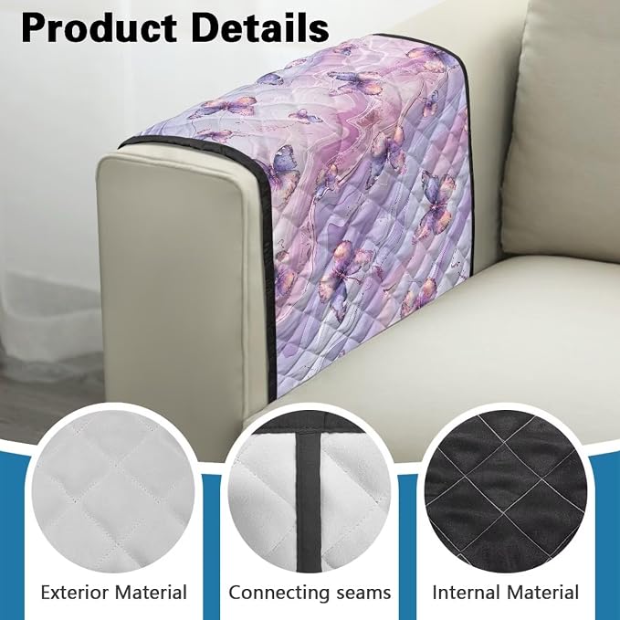 Marble Butterfly Couch Arm Covers Stretch Armchair Cover, Anti-Stains Arm Chair Slipcover Washable Sofa Arm Covers Furniture Protector Cover Office Chair Armrest Protector