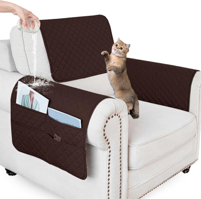 Large Polyester Armrest and Headrest Covers with 2 Pockets | Soft, smooth polyester resists daily wear nonslip silicone backing helps shield recliners and sofas from pet scratches