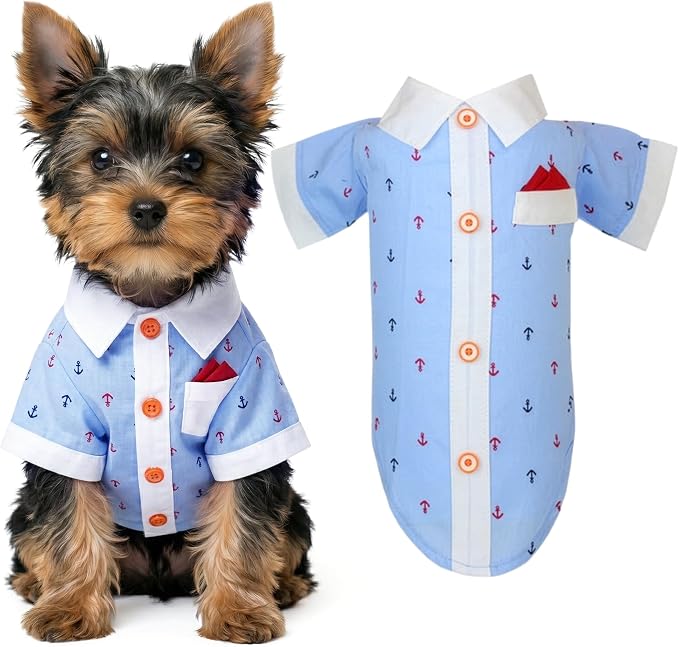 Parisian Pet Anchor Dog Shirt – Nautical Shirts for Small Dogs – Summer Puppy Clothes – Lightweight and Breathable Dog Clothes – Light Blue Dogs Beach Outfit - Comfortable and Trendy Pet T Shirts
