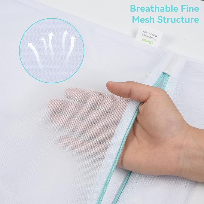 OTraki Medium Mesh Laundry Bags 20x24 inch Zipper Lingerie Bags for Washing Delicates Laundry Mesh Bag Machine Washable for Travel Dorm Hotel Camp, Don't Drying, Melting 140-176℉ White | Zipper Lingerie Bags for Washing Delicates Laundry Mesh Bag Machi...