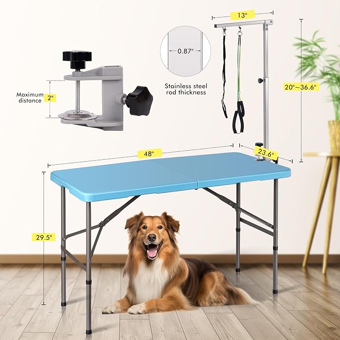 46" Large Dog Grooming Table for Large Dogs | Foldable Pet Grooming Station, Adjustable Height, Portable Drying Table, With Arm Noose for Dogs Cats ﻿