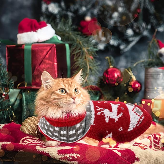 Gvhntk Dog Christmas Sweaters Christmas Sweater Cat Pet Xmas Clothes Cat Outfit Holiday Classic Winter Knitwear Warm Reindeer Snowflake Sweater for Kitty Puppy Dogs Cat