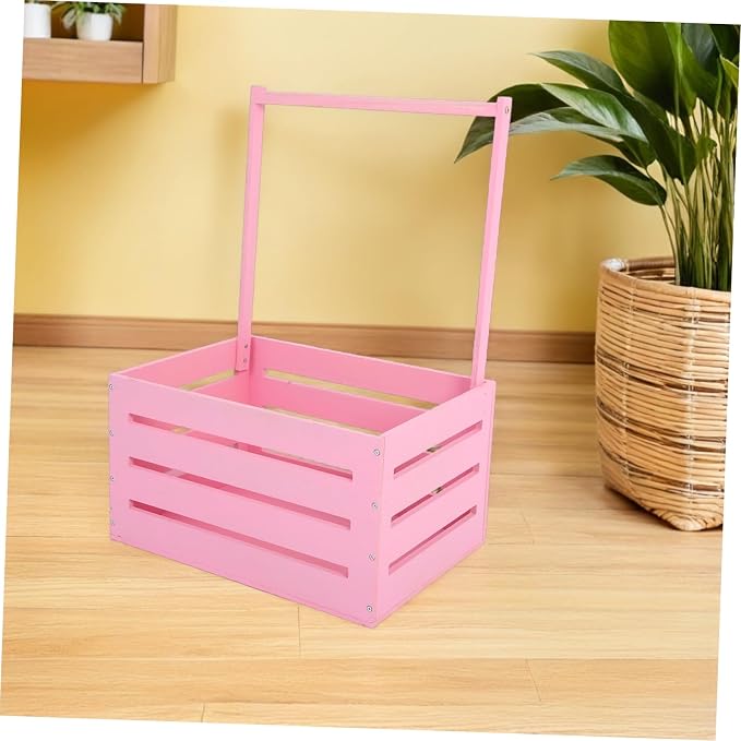 UPKOCH Wooden Storage Crate with Handle Versatile Organizer for Shower Newborns Dolls Pets Space Efficient Pink Storage for Parents