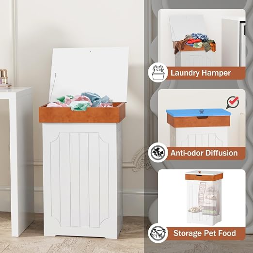 Function Home Trash Can Cabinet, 13 Gallon Kitchen Garbage Can, Wood Recycling Trash Bin, Freestanding Dog Proof Trash Can, Farmhouse Trash Cabinet with Lid for Home Kitchen Bathroom, White