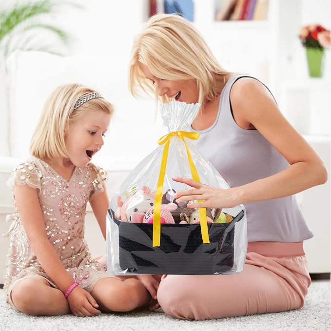OIAHOMY Woven Basket, Gift Basket Empty with Gift Bags and Ribbons, Rope Baskets for Baby Showers, Storage Baskets with Handles for Nursery, Pet Toy Organizer - Navy Blue