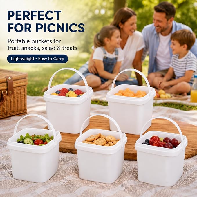 METAPACK 0.5 gal/2L Square Food Storage Container with Lid and Handle | Stackable Containers for Candy, Desserts, Party Favors, Kids Snacks, Kitchen Organization and Portable Food Storage