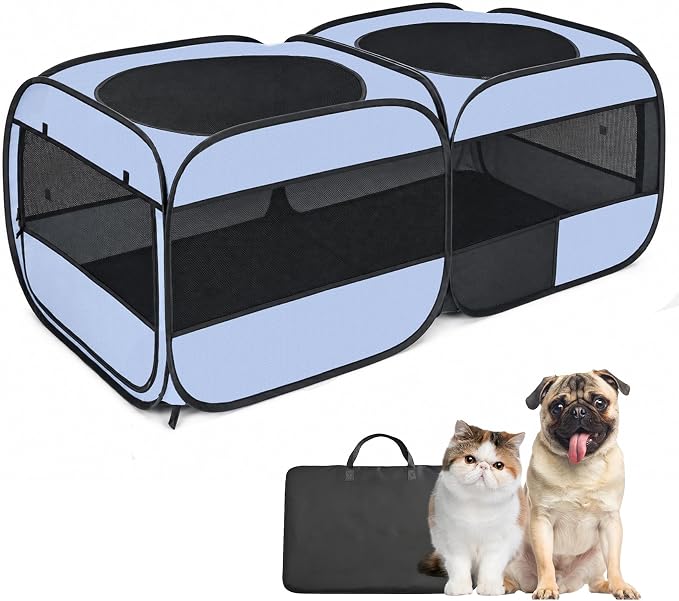 2-in-1 Dog Playpen, 58''Pop Up Cat Puppy Pet Playpen Indoor/Outdoor Cats Enclosed, Cat Dog Tent Crate Cage Kennel, Portable Playpen for Kitten, Small Animals Play Pen(No Divider, Unified Space)