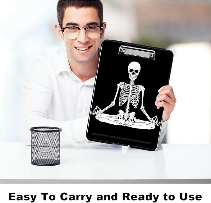 Sitting Skull A4 Clipboard with Storage Pen Holder, Clipboards Organizer Nursing Clipboard Foldable File Folder Plastic Clipboard Folio Clip Board for Office Students Classroom Doctor