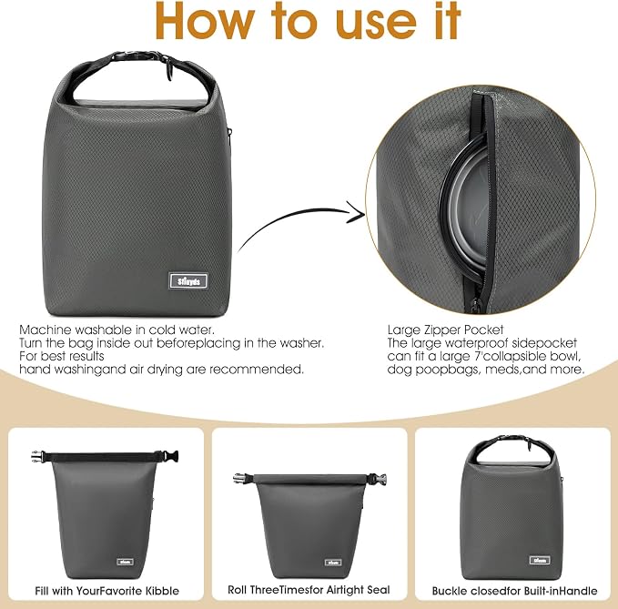 Travel Dog Food Container Pet Food Storage Bag Containers 2PCS Collapsible Travel Dog Bowls Waterproof Camping Storage Essentials Kibble Carrier 20L Easy to Clean (Grey, Large)