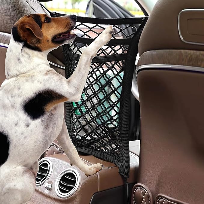 3-Layer Stretch Car Mesh Organizer, Car Seat Net, Dog Net for Barrier | 3-Layer Stretch Car Back Seat Mesh Organizer, Seat Back Net Bag, Dog Car Net Barrier, Kid Backseat Barrier, Storage Net Pouch