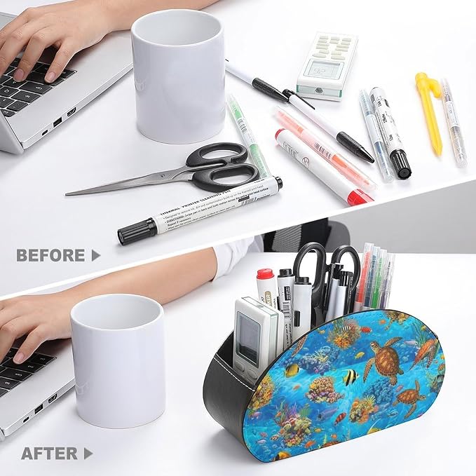 5-Slot Remote Control Caddy Holder Sea Turtle Ocean Desktop Organizer | Sea Turtle Ocean Animal Turtles Makeup Brush Storage Box Office Supplies, Fit for Controller, Media Player, Stationery