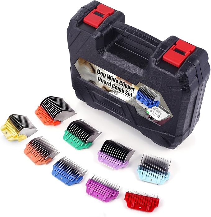 9 Pack Dog Animal Stainless Steel Wide Clipper Attachment Guard Comb Set for A5 Series Clipper | Snap-On/Off Design Combs,Only Fir for 10W/15W/30W Wide Blade
