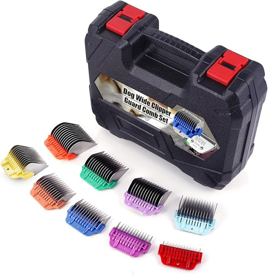 9 Pack Dog Animal Stainless Steel Wide Clipper Attachment Guard Comb Set for A5 Series Clipper | Snap-On/Off Design Combs,Only Fir for 10W/15W/30W Wide Blade