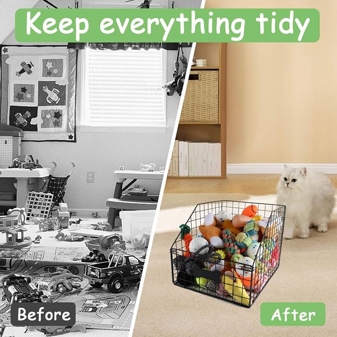 Geyecete dog toy basket Pet wire folding dog toy bin Trapezoid dog toy box Dog Toys Storage Toy box for dogs Dog Toy organizer-Can be Personalized