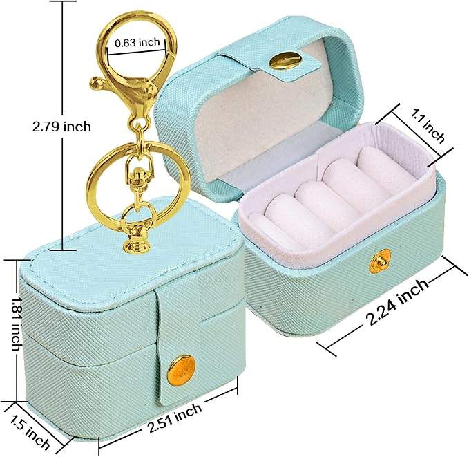 Wedding Ring Bearer Pillows Box for Dog Collar, PU Leather Travel Mini Ring Holder Pouch with Keychain Clip& Buckle Closure, Bridesmaid Gifts Jewelry Storage Case for Women Girls(Light blue)