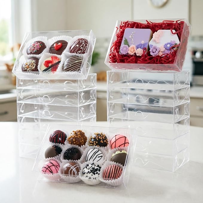 RomanticBaking 15PCS 7x4.3x1.5 Inch Clear Treat Boxes for Party Favor | Clear Bakery Boxes for Cakesickle,Truffle, Bomb Dount ,Cake, Chocolate Covered Ore &Gifts