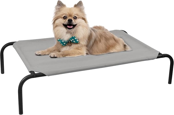 Raised Pet Cot for Small Pets | Elevated Dog Bed with Breathable Mesh, Sturdy Steel Frame, Non-Slip Design, Easy Clean, 33-Inch, Grey