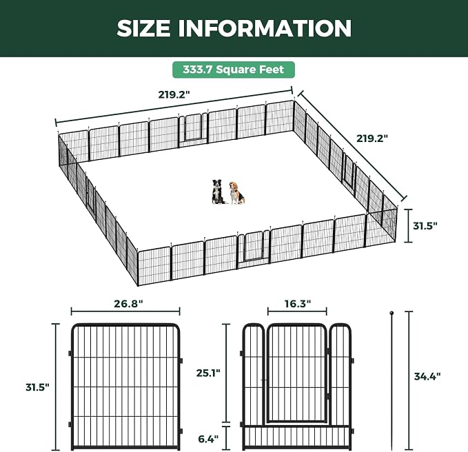 FXW Rollick Dog Playpen, Indoor, Yard & RV Camping, 32" H, 32 Panels | Easy setup, Heavy-duty, DIY layouts, for Small & Medium Dogs, Patented