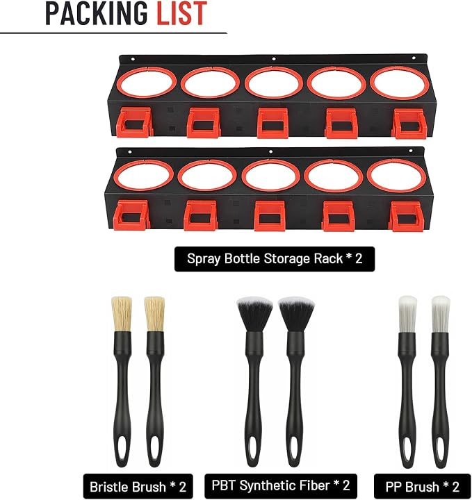 2 Set Spray Bottle Storage Rack with Car Cleaning Brush Detailing Kits,Hanging Rail Car Shop Accessory Display Auto Cleaning Detailing Tools Hanger Bottle Organizer