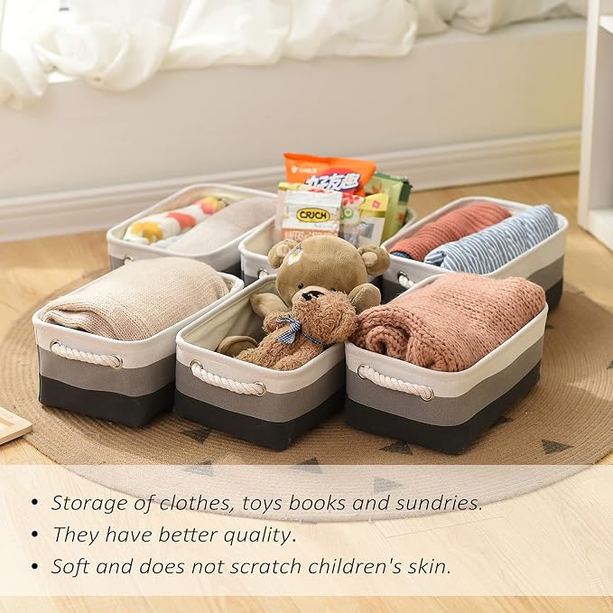 TcaFmac Small Fabric Storage Baskets for Organizing [6 Pack] Closet Storage Bin Foldable Storage Baskets for Shelf Canvas Storage Bins Decorative Basket with Handles(Gradient Gray,12" L×8" W×5" H)