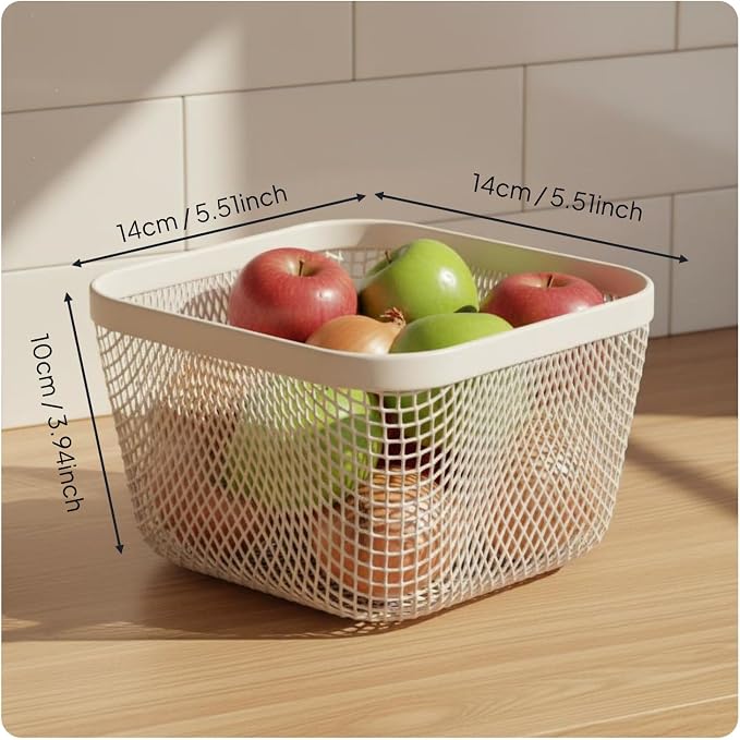 Metal Storage Basket Wire Organizer Bin Mesh Container Holder Ventilated Iron Construction With Smooth Surface For Pet Supplies Grooming Items In, White, Square