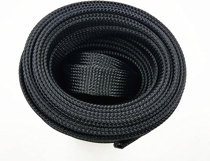 PET Expandable Braided Cable Sleeve Black 1.25 Inch x 25 FT