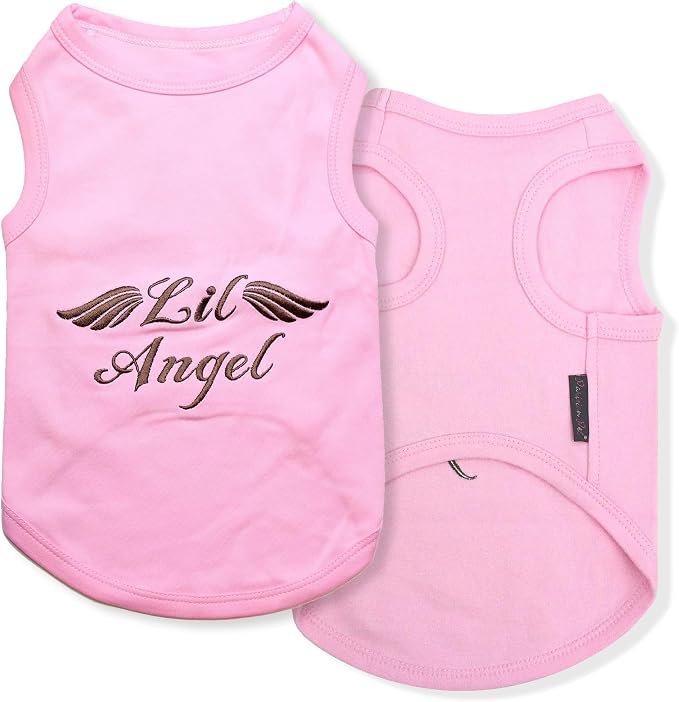 Parisian Pet Dog Shirt – 100% Cotton Lil Angel Shirts for Small Dogs – Pink Sleeveless Puppy Clothes – Breathable and Lightweight Girl Dog Clothes - Stretchy Pet Apparel - Summer Tshirts for Dogs