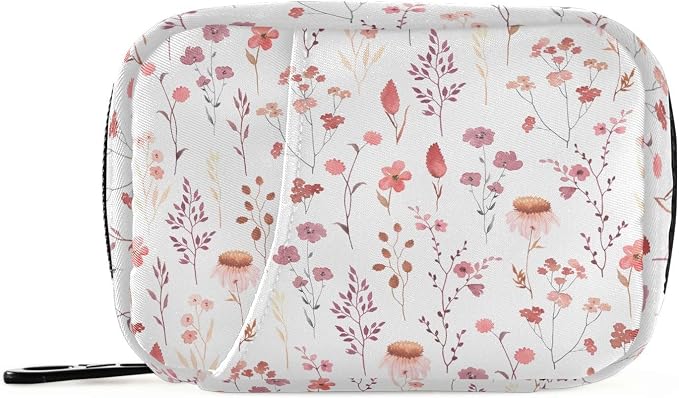 Ollabaky Wildflowers Watercolor Pill Organizer Travel Pill Cases Bag Portable Pill Container 7 Days Pill Box Organizer Vitamin Supplement Holder with Zipper for Family Business