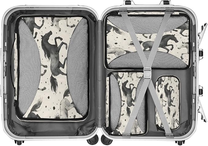 Horse 4 Set Travel Packing Cubes for Accessories, Suitcase Organizers Luggage Bags Set with Double Zippers & Mesh Top