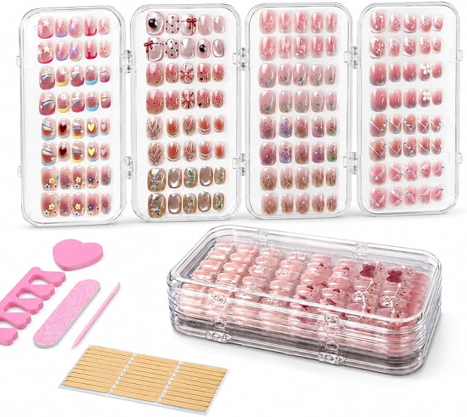 Tri-Fold Press On Nail Organizer Case | 4-Page Portable Storage Box for Fake Nails, Clear PET Plastic Travel Holder (6×3.2×1.8 inch)