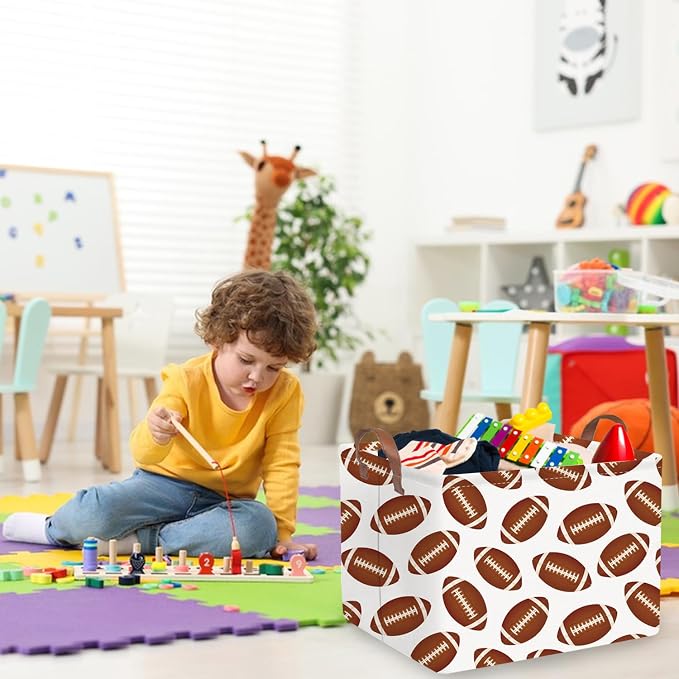 FXOLCSHE Rectangular Football Basket,Toy Organizer,Gift basket with handles,Kids Toys Storage Basket,Gift Box,Room decor (Footballs)