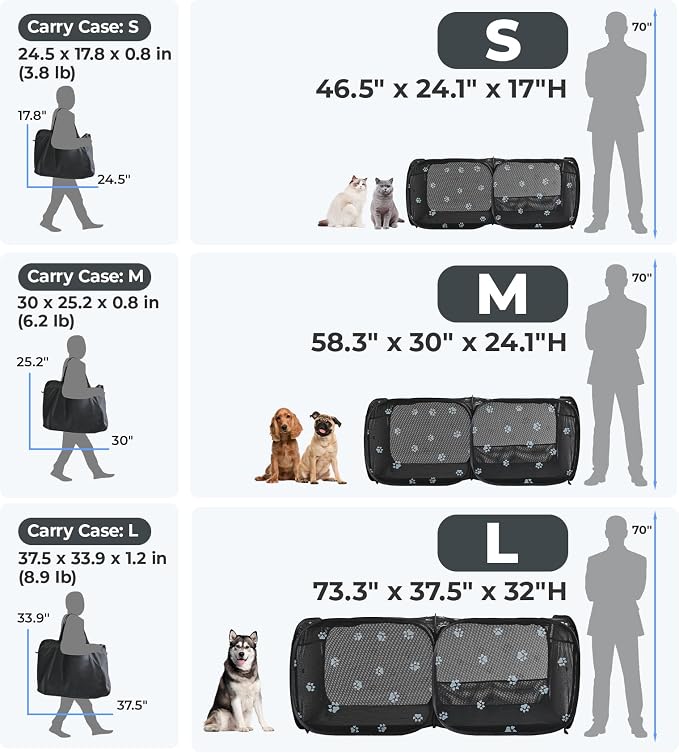 2-in-1 Dog Playpen 58''Pop Up Cat Pet Playpen, Assembly-Free Indoor Outdoor Kitten Enclosure, Breathable Cat Cage Portable Puppy Tent Crates,Spacious Kennel for Small Animals, No Confinement Feel(M)