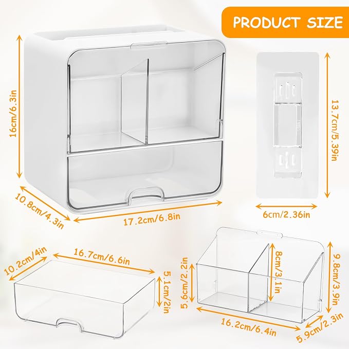 Qivine Tampon Holder for Bathroom Wall, Feminine Product Organizer Wall Mounted Tampon Dispenser, Pad Dispenser Wall Mount Pad and Tampon Organizer With Drawer and Lid No Drilling Installation